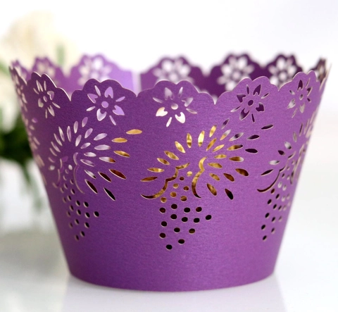 Laser Cut Hollow Floral Vine Cupcake Wrappers Pearl Paper Muffin Cake Decorative Wraps For Wedding Birthday Party