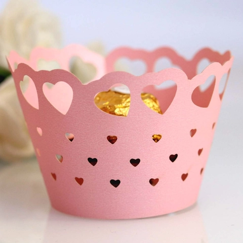 Laser Cut Heart Shape Cupcake Wrapper Pearl Paper Lace Cake Border For Wedding Birthday Party Decoration Multi Colors