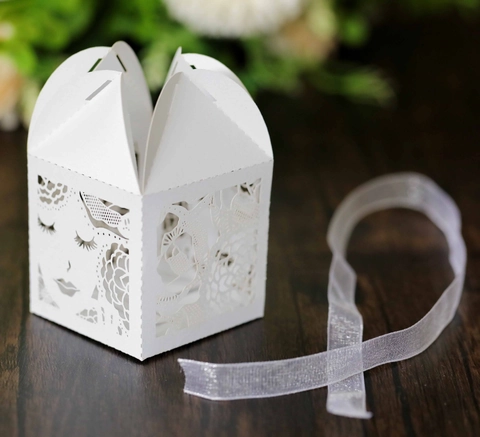Laser Cut Wedding Favor Boxes Hollow Out Rose Girl Silhouette Candy Gift Boxes With Ribbon For Party Decoration