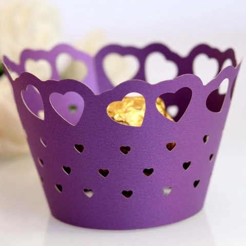Laser Cut Heart Shape Cupcake Wrapper Pearl Paper Lace Cake Border For Wedding Birthday Party Decoration Multi Colors