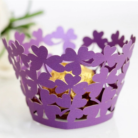Laser Cut Cupcake Wrappers Hollow Clover Heart Pattern Pearlescent Paper Cake Wraps For Wedding Birthday Party Decorations