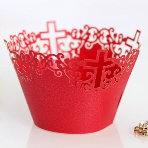 Laser Cut Filigree Cross Cupcake Wrappers For Wedding Baptism Religious Party Decoration Paper Cake Liners Decoration