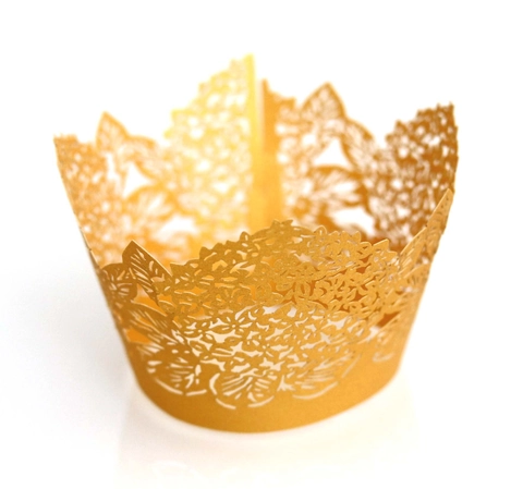 Eleganti Involucri per Cupcake con Fiori in Pizzo Tagliati al Laser Bordi per Torta in Carta Perlata per Decorazione di Feste di Compleanno e Matrimonio