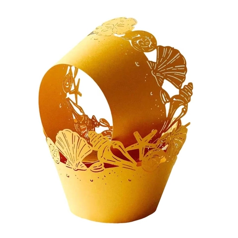 Laser Cut Ocean Theme Cupcake Wrappers Pearl Paper Shell Starfish Hollow Cake Decorative Wraps For Wedding Birthday Party
