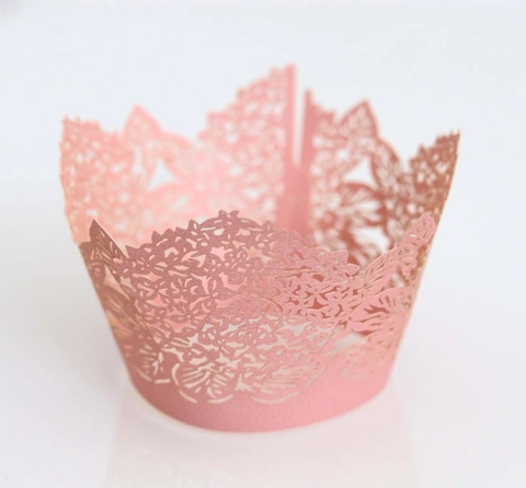 Eleganti Involucri per Cupcake con Fiori in Pizzo Tagliati al Laser Bordi per Torta in Carta Perlata per Decorazione di Feste di Compleanno e Matrimonio