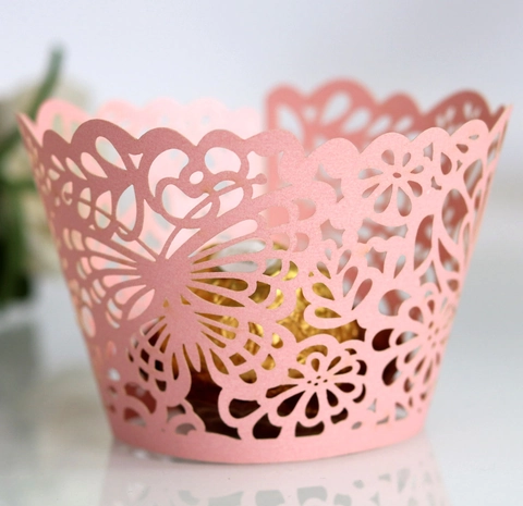 Laser Cut Butterfly Cupcake Wrappers Lace Flower Hollow Paper Cake Cups For Wedding Birthday Party Table Decoration