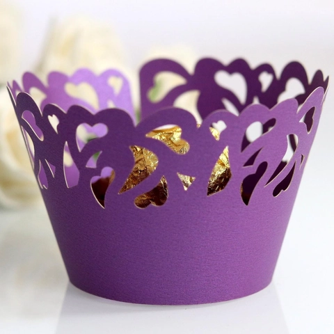 Perlglanz Pappe Lasergeschnitten Herz Cupcake-Manschetten Hohl Spitze Kuchen Deko Für Hochzeit Geburtstag Valentinstag Party Dekorative Cupcake Futter