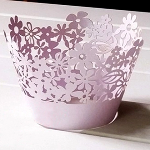 Laser Cut Floral Cardboard Cupcake Wrappers Hollow Lace Cake Decoration For Wedding Birthday Party Decor