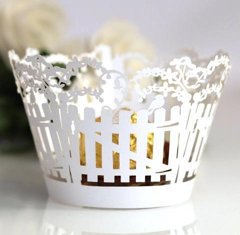 Involucri Per Cupcake Tagliati Al Laser Design Con Vite Fiore Recinzione Uccello Decorazione In Carta Per Matrimonio