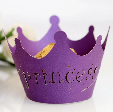 Crown Laser Cut Cupcake Wrappers Princess Hollow Paper Cake Liners For Wedding Birthday Celebration Party Table Decoration