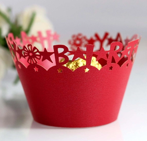 Laser Cut Happy Birthday Cupcake Wrappers Hollow Out Paper Cake Borders For Birthday Baby Shower Party Supplies Decorations