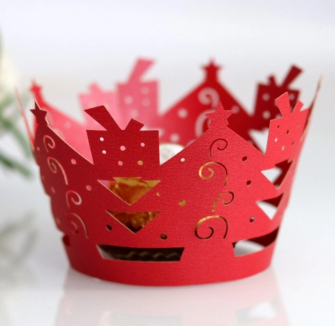 Laser Cut Christmas Tree Star Cupcake Wrapper Decorative Paper Cake Border For Holiday Party Dessert Decoration