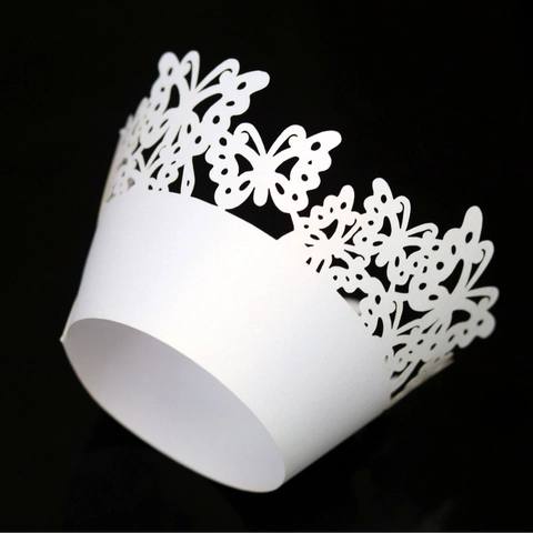 Elegant Laser Cut Butterfly Cupcake Wrappers Pearl Paper Hollow Cake Decor Liners For Wedding Birthday Party Decoration