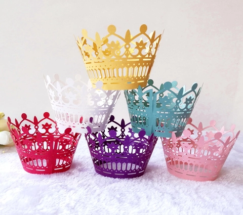 Elegante Krone Lasergeschnittene Hohl Cupcake Förmchen Perlpapier Backdekoration Für Hochzeit Geburtstag Party Babyparty Desserttisch
