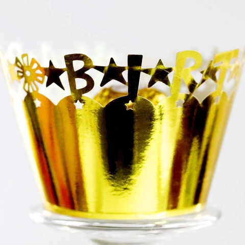 Laser Cut Happy Birthday Cupcake Wrappers Hollow Out Paper Cake Borders For Birthday Baby Shower Party Supplies Decorations