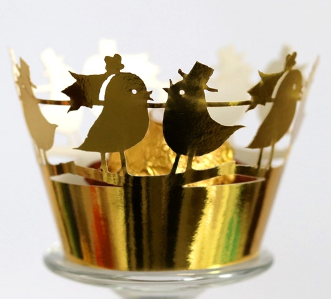 Vogel Silhouette Laserschnitt Perlmuttpapier Cupcake-Manschetten Ajouré Muffin-Hüllen Für Hochzeit Valentinstag Kuchen Deko