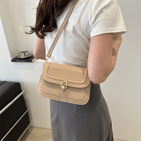 Borsa a Tracolla Minimalista in Pelle PU Stile Francese per Donna Serratura a Texture Vintage Piccola Borsa a Spalla Quadrata