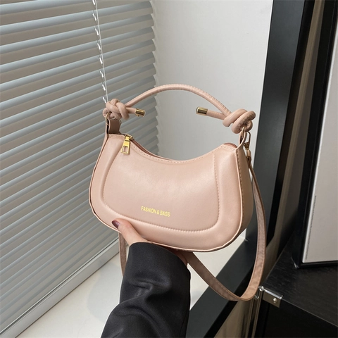 Mode PU Leder Halbmond Umhängetasche Für Damen Urban Einfache Knoten Griff Hobo Crossbody Tasche Einfarbige Handtasche