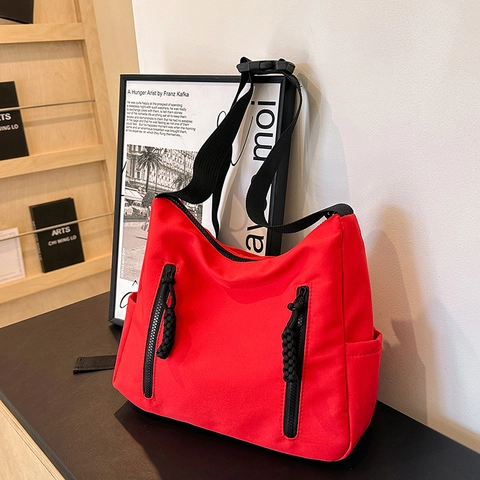 Trendige Nylon Umhängetasche Damen Große Kapazität Street Style Umhängetasche Mit Vertikalen Reißverschlüssen Und Gurt