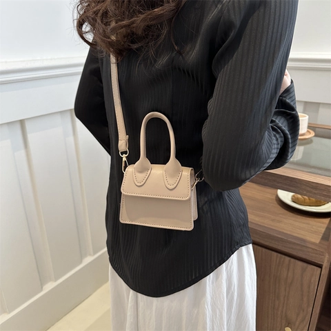 Mini Borsa a Tracolla Minimalista da Donna in Pelle PU Tinta Unita Manico Superiore Piccola Borsa a Spalla Quadrata Estate