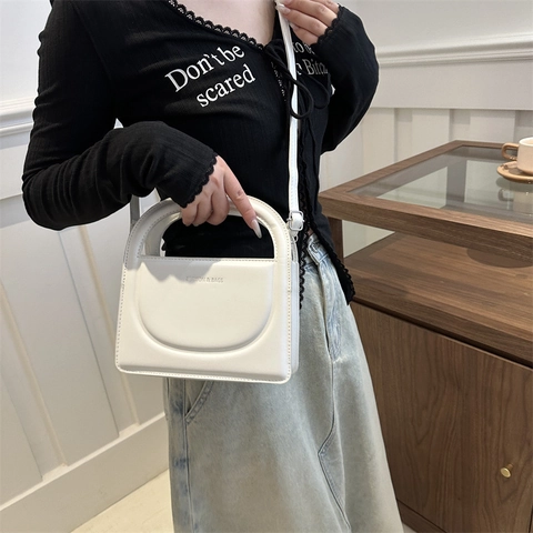 Urban Minimalist Women's PU Leather Small Square Bag With Top Handle Fashion Letter Print Crossbody Shoulder Bag For Daily Use