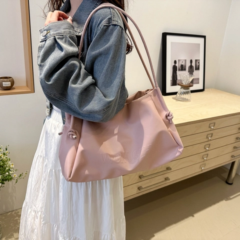 Minimalist Soft PU Leather Tote Bag For Women Large Capacity Shoulder Bag With Embossed Letters And Side Knot Detail
