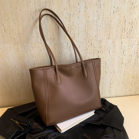 Women Large Capacity Urban Minimalist PU Leather Tote Bag Solid Color Casual Shoulder Bag Stitching Detail Fashion Handbag