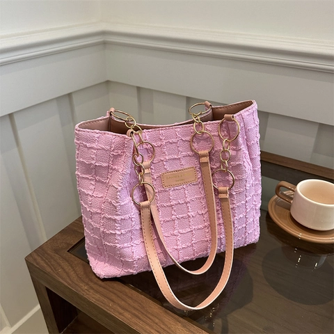 Women Large Capacity Nylon Tote Bag Vintage Waffle Texture Pleated Shoulder Bag Casual Commuting Handbag With Cloud Pendant