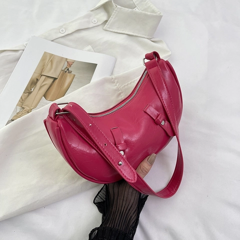 Women Crescent Hobo Bag High Quality PU Leather Large Capacity Wide Strap Solid Color Underarm Bag For Daily Commute Fashion