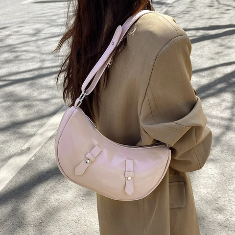 Women Crescent Hobo Bag High Quality PU Leather Large Capacity Wide Strap Solid Color Underarm Bag For Daily Commute Fashion