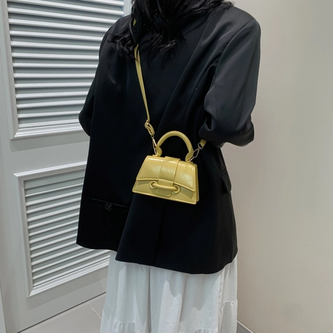 Mini Borsa a Spalla Trapezoidale in Pelle PU Lucida per Donna Design Hourglass Borsa a Mano Tracolla Quadrata Piccola Borsa