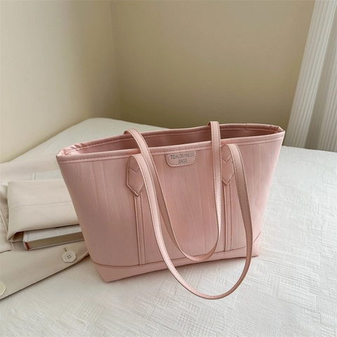 Große Kapazität PU Leder Tote Bag Für Damen Vertikale Wellenstruktur Urban Minimalistische Schultertasche Büro Pendeln Casual Handtasche