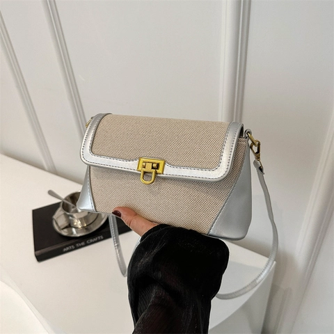 French Vintage Stitching PU Leather Shoulder Bag For Women New Fashion Baguette Handbag Urban Minimalist Square Underarm Bag