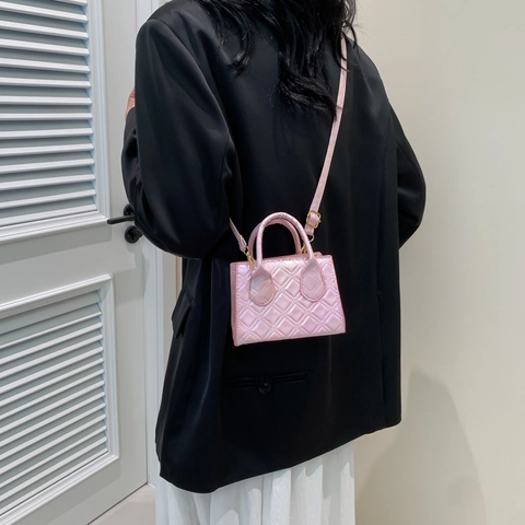 Damen Irrisierende Rautensteppung Mini Handtasche Mode PU Leder Umhängetasche Modische Farbverlauf Quadratische Umhängetasche Henkeltasche