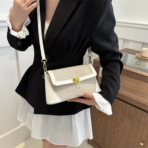 French Vintage Stitching PU Leather Shoulder Bag For Women New Fashion Baguette Handbag Urban Minimalist Square Underarm Bag