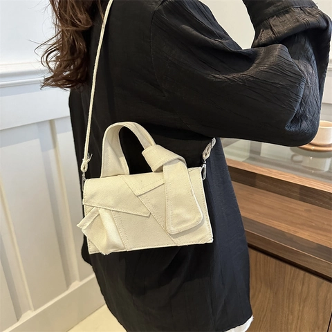 Women Denim Canvas Crossbody Shoulder Bag Contrast Stitching Patchwork Knot Handle Geometric Trendy Daily Commuting Handbag