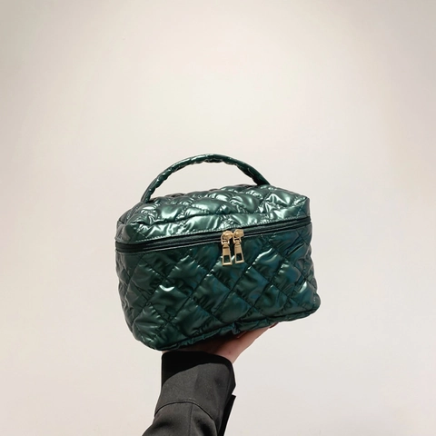 Trousse à Maquillage Matelassée à la Mode Grande Capacité Organisateur Cosmétique en Polyester Avec Poignée pour Femme