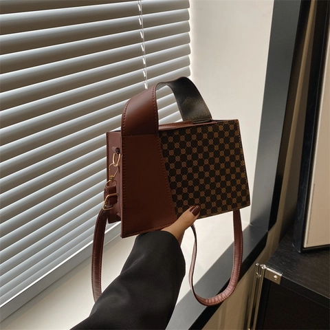Bolso Cuadrado Pequeño Vintage Con Estampado Geométrico Para Mujer Cuero PU Bolso De Hombro Cruzado Casual Color-Block Moda Diario