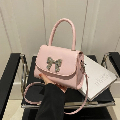 Borsa a Tracolla in Pelle PU con Fiocco per Donna Borsa Quadrata Mini Borsa a Tracolla Estiva Casual da Donna Piccola Borsa Giornaliera