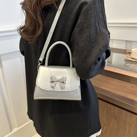 Borsa a Tracolla in Pelle PU con Fiocco per Donna Borsa Quadrata Mini Borsa a Tracolla Estiva Casual da Donna Piccola Borsa Giornaliera