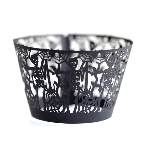 Halloween Cupcake-Hüllen Lasergeschnitten Totenkopf Spinnennetz Perlmuttpapier Dekorative Tortenrand Für Partybedarf