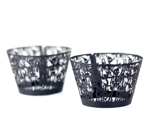 Halloween Skull Spider Web Cupcake Wrapper Laser Cut Pearl Paper Hollow Out Cake Decor For Horror Theme Party Supplies