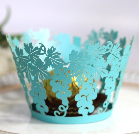 Involucro per Cupcake a Intaglio Laser Vite di Uva Carta Perlata Decorativi per Torta per Matrimonio Compleanno Festa Decorazione