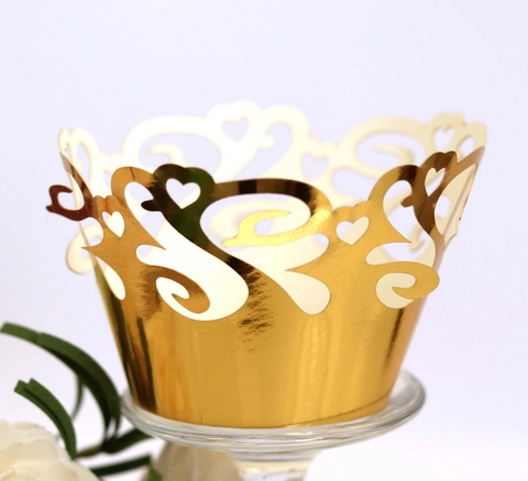 Laserschnitt Herz Ranke Cupcake-Banderole Perlmuttpapier Kuchenverkleidung Für Hochzeit Party Geburtstag Feier Dekoration