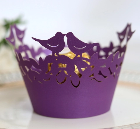 Laser Cut Cupcake Wrappers Hollow Love Birds Leaf Pearlescent Paper Cake Decor For Wedding Birthday Party Celebration