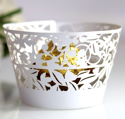 Laser Cut Pearl Paper Cupcake Wrappers Hollow Floral Vine Cake Border For Wedding Birthday Party Decorative Cake Supplies