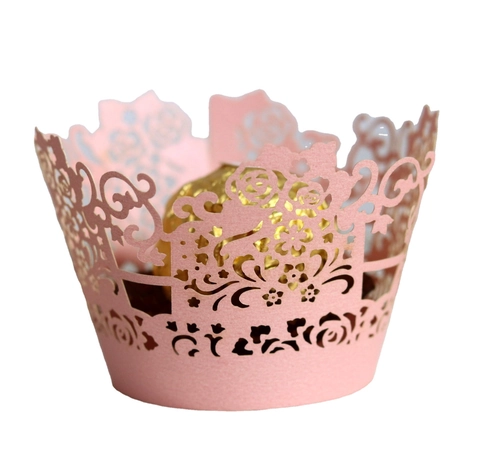 Laser Cut Rose Flower Hollow Out Cupcake Wrappers Paper Cake Decoration For Wedding Birthday Party Table Ornament