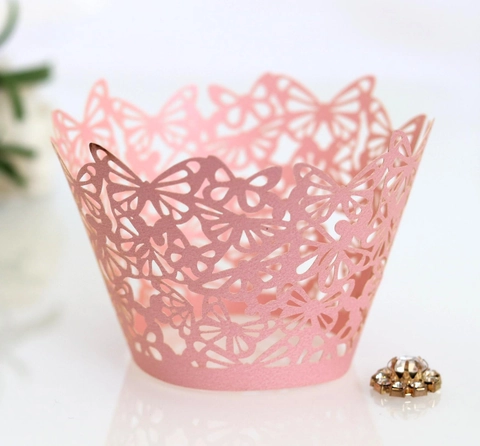 Laser Cut Butterfly Cupcake Wrapper Elegant Pearlescent Paper Cake Decorative Border For Wedding Birthday Party Cake Decoration