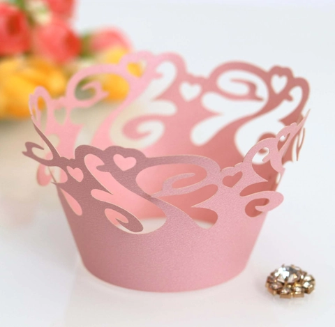Laser Gesneden Hart Rank Parelmoer Papier Cupcake Wikkels Elegante Holle Muffin Cake Liners Voor Bruiloft Verjaardag Feest Decoratie