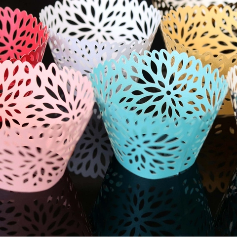 Elegant Laser Cut Floral Hollow Cupcake Wrappers Pearl Paper Lace Decoration For Wedding Birthday Anniversary Party Cake Wrapper